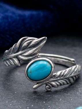 Turquoise Oval Leaf Sterling Silver Adjustable Ring